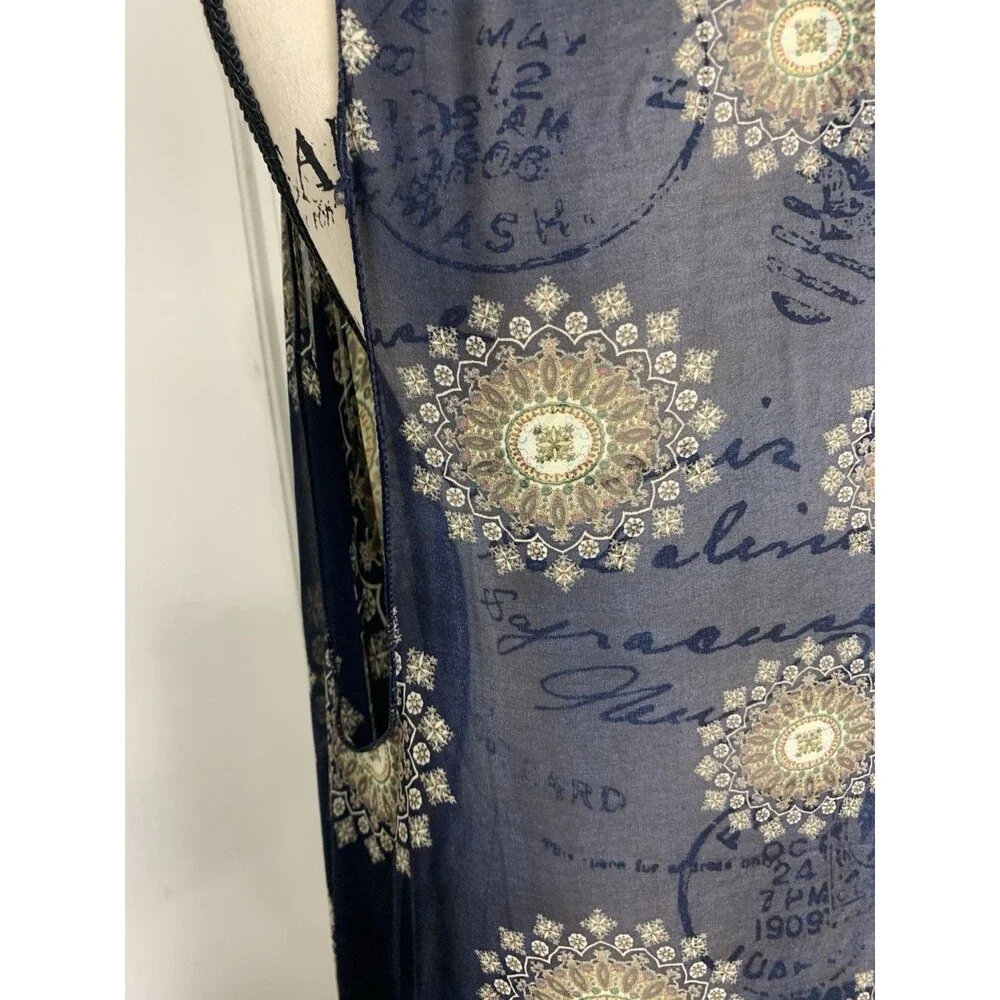 Scarf Vest Long Flowy Sleeveless Navy Print Silky One Size Boho Asymetrical